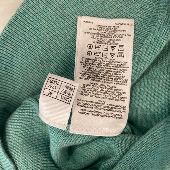Brooks Brothers Sweater Men's Medium Teal Supima Cotton 1/4 Zip Pullover - Picture 6 of 7